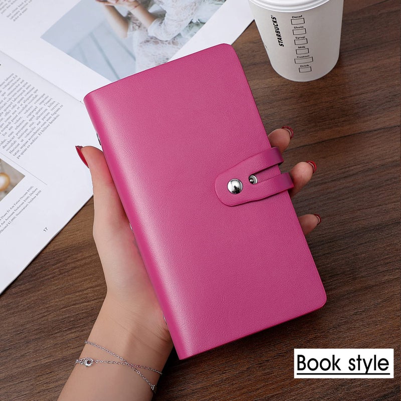 Romozi RFID Credit Card Holder  Leather Business Card Organizer with 96 Card Slots  Credit Card Case for Managing Your Different Cards and Important Documents to Prevent Loss or Damage (Rose Red) - Image 2